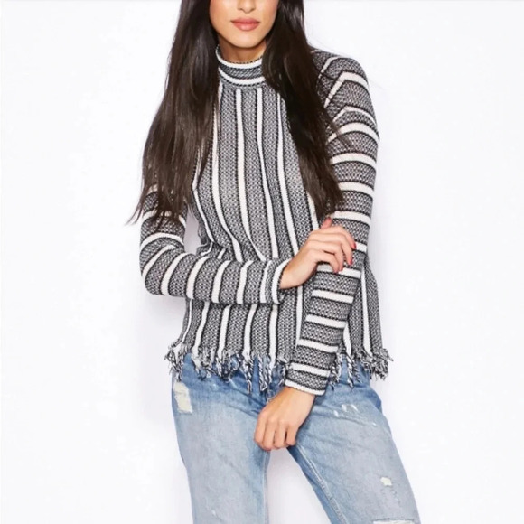 Topshop Striped Fringe Blouse size 4 - Picture 1 of 6